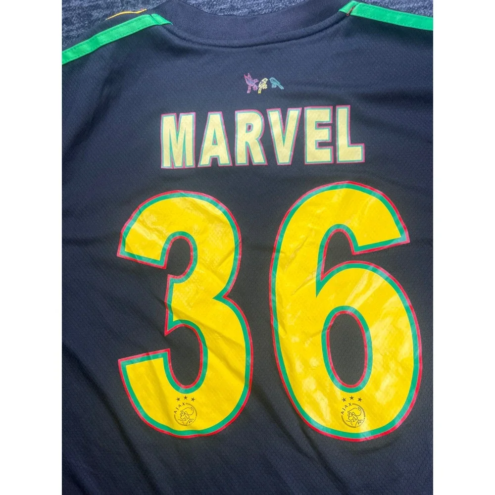 Adidas Ajax Amsterdam Jersey Men L Black Bob Marley Three Little Birds Marvel 36